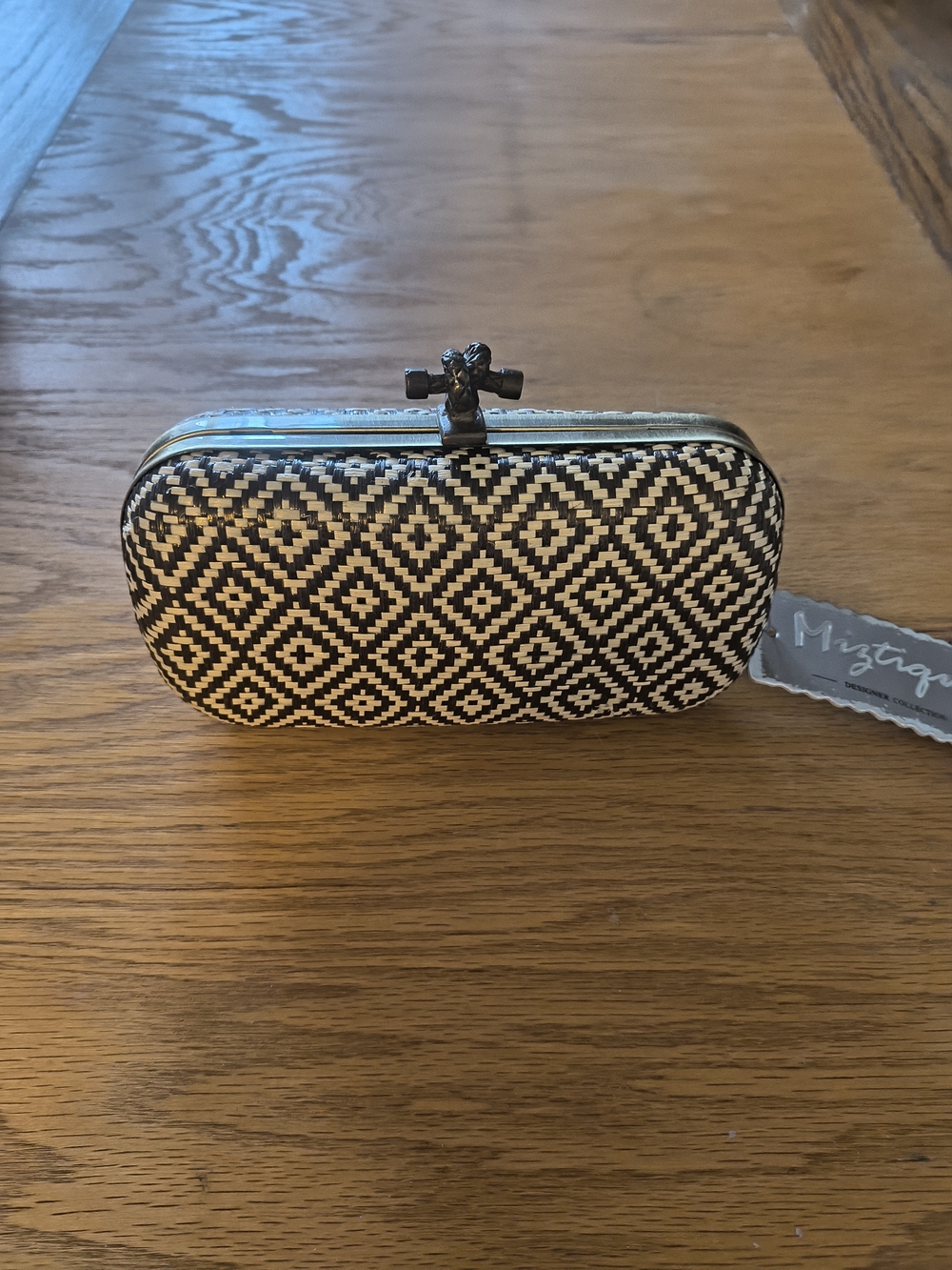 Mystique Boutique Brown and Cream Geometric Woven Clutch